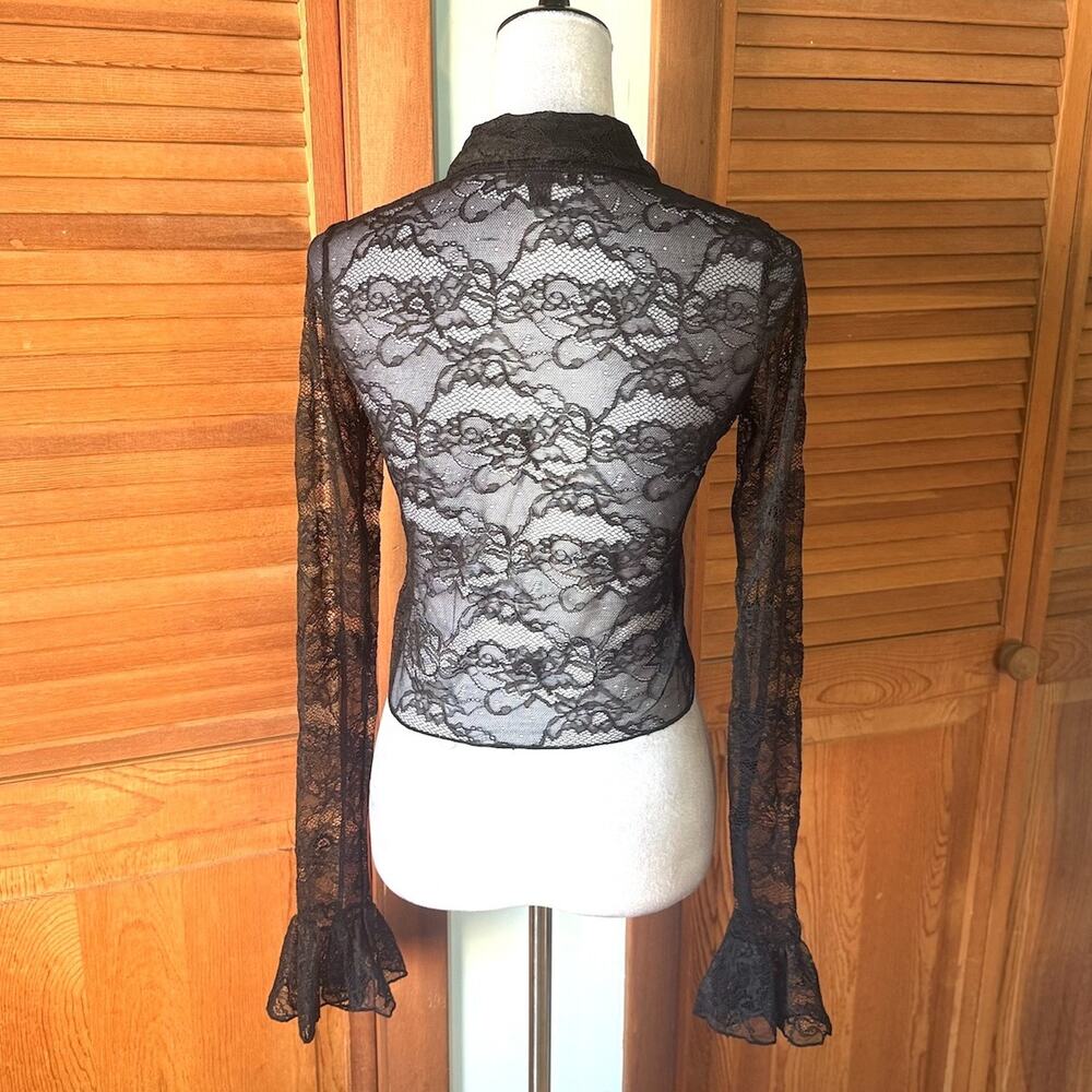 Dolls Kill Gothic Victorian Vampire Vkei Black Lace Jabot Ribbon Bow Top L - Picture 6 of 8